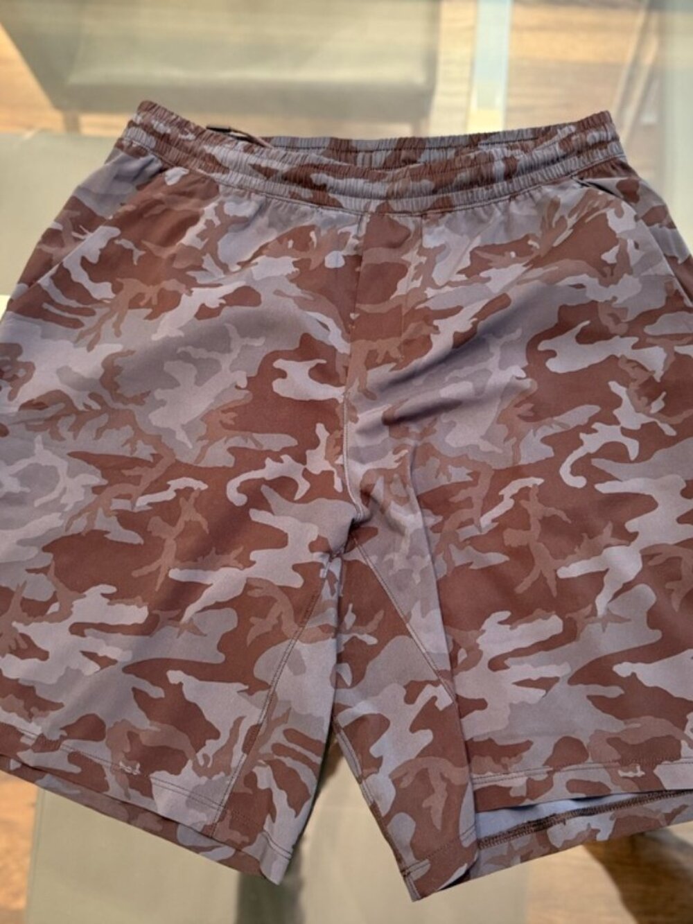 Lulu Lemon Mens black and blue camo shorts
